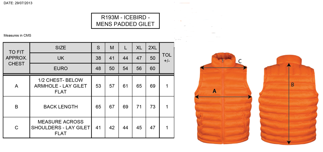 Pedagogues Golf - Padded Gilet - Men's Fit - Size Guide