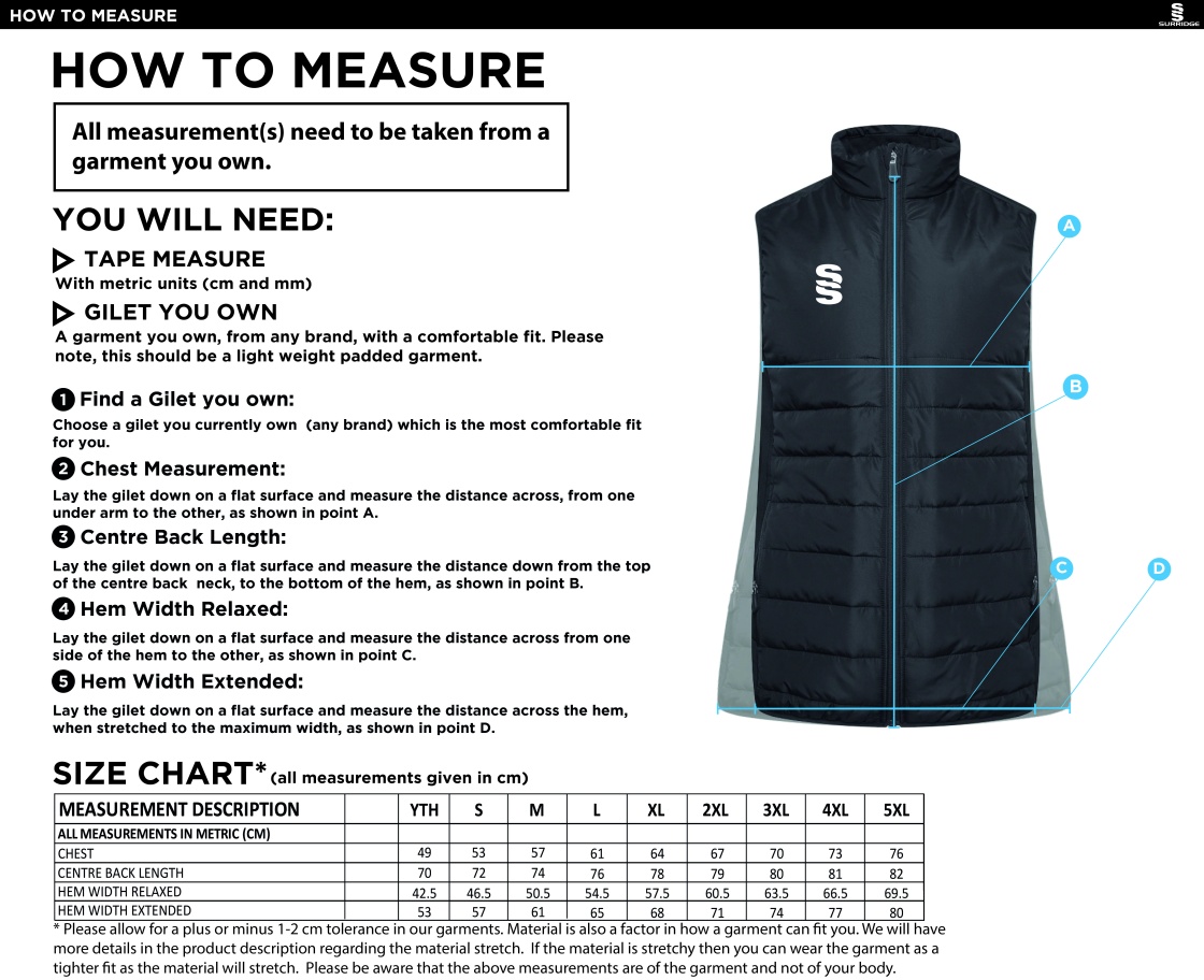 Pedagogues Golf - Padded Bodywarmer - Unisex - Size Guide
