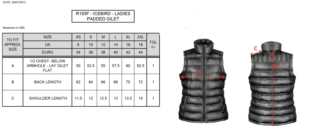 Pedagogues Golf - Padded Gilet - Navy - Women's Fit - Size Guide