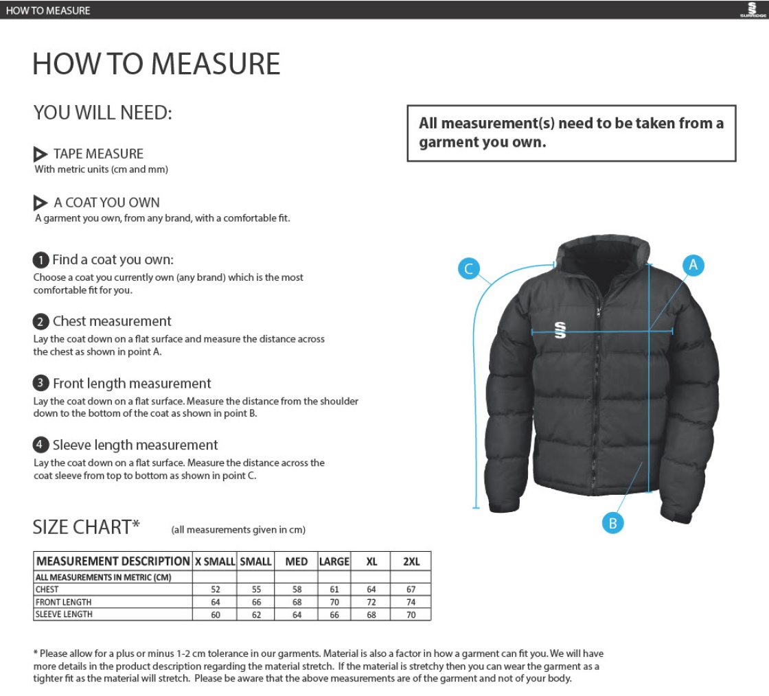 Pedagogues Golf - Holkham Down Feel Jacket - Women's Fit - Size Guide