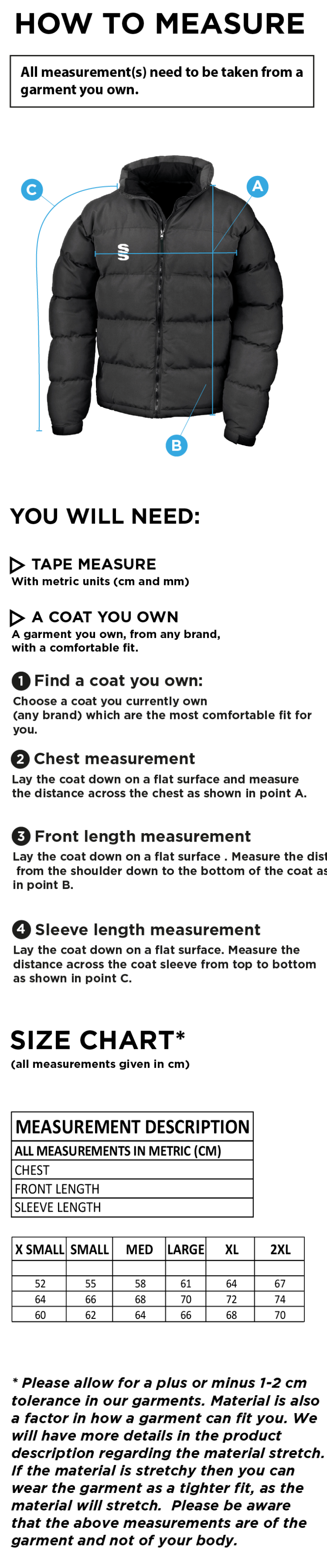 Pedagogues Golf - Holkham Down Feel Jacket - Women's Fit - Size Guide